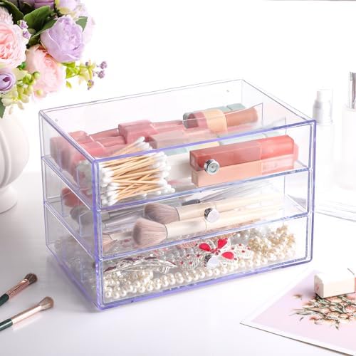 Wonderjune 1 Pack 3 Drawer Clear Washi Tape Organizer Acrylic Storage Box