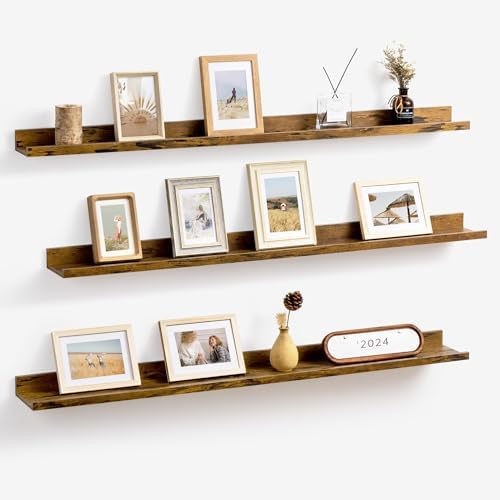 Axeman Picture Ledge Shelf, 48 Inch Brown Floating Shelves Set of 3