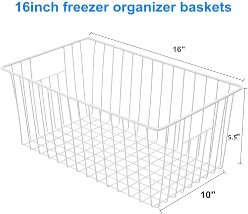 16" Upright Freezer Organizer Baskets, Wire Storage Bins Large Bakset for Freezer, Pantry, Kitchen, Bathroom Organizing,