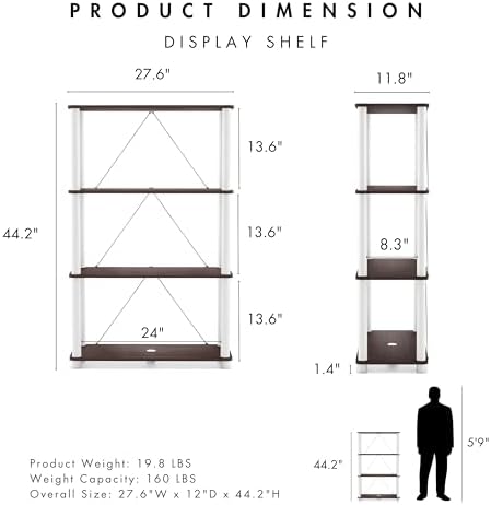 Homes: Inside + Out Apexa Modern 4-Tier Wide Shelving Units, Collectibles Display Shelves, Easy Assembly Standing Shelf,
