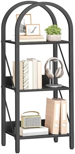 HOOBRO Bookshelf, 3-Tier Arched Bookshelf, Industrial Bookcase with Metal Frame, Book Shelf Storage Organizer for Living