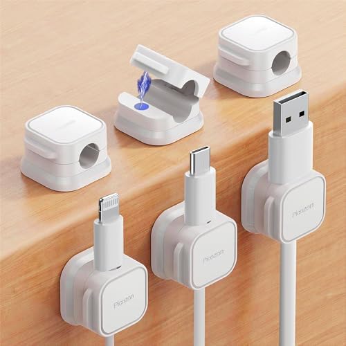 Picozon 6 Pack Magnetic Cable Clip Organizer Cord Holder, Picozon Adhesive Cable Management, Wire Phone USB Charger Cabl