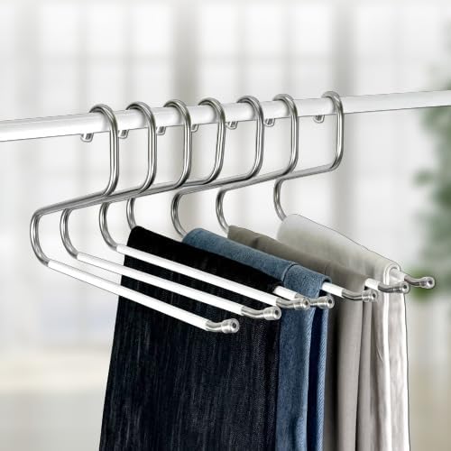 OLG 8mm Stainless Pants Hanger with V Hook and Reverse S, Non-Slip for Men Women -Heavy-Duty Trouser and Jeans Closet Organizer, Ganchos para Pantalones (20, White)