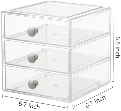 AJIODA Makeup Drawer Organizer Box with 3 Drawers, Acrylic Cosmetic Display Case Vanity Organizer Jewelry Storage Box St