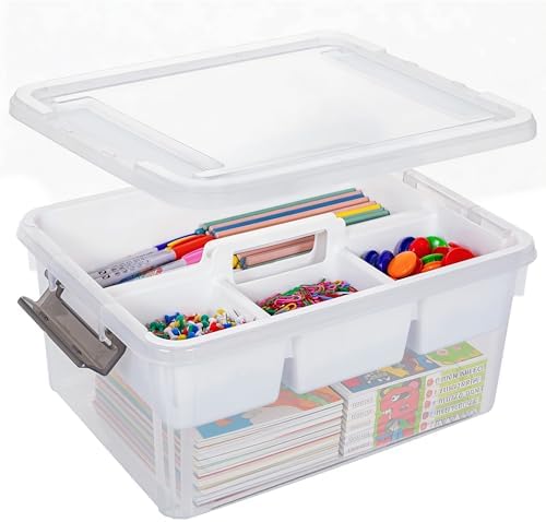 Citylife 17 QT Clear Craft Organizers and Storage Box with Handled Tray