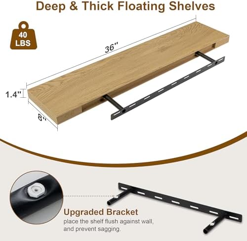 Fun Memories Floating Shelves 36 Inch Long, Deep Floating Shelf for Wall, 36 x 8 Floating Shelves Set of 2, 8 Inch Deep 