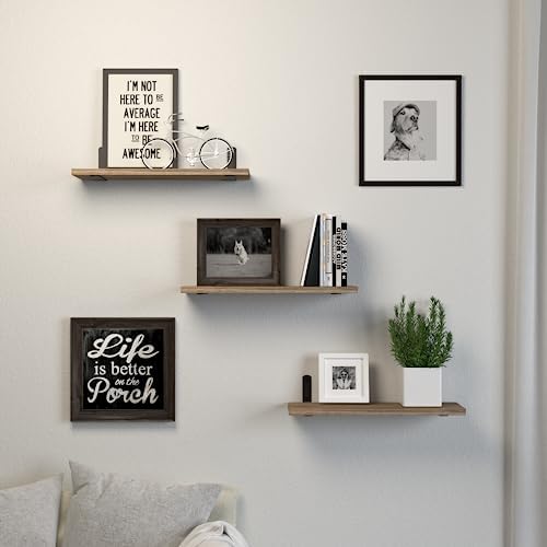DOLLFIO Floating Wall Shelves, Decor & Storage, Rustic Brown, 16.5'', 3Pcs
