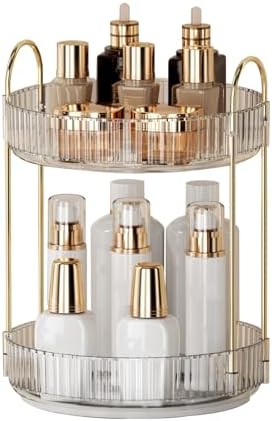 360° Rotating Makeup Organizer for Vanity - 2 Tier Perfume Organizer with Large Capacity - Skincare Organizer for Bathro