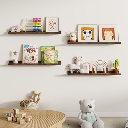 Dreamland Picture Ledge Shelf for Wall, Floating Shelves Set of 2, 32 Inch Long Floating Shelves with Lip for Living Room, Bedroom, Bathroom, Kitchen, Walnut