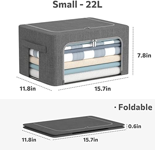 CYhom 3Pack Foldable Storage Bins - Frame Storage Box Linen Fabric Stackable Clothes Container Organizer with Clear Wind