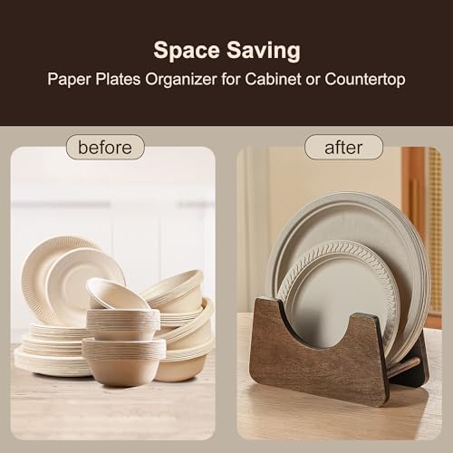 Paper Plate Holders Acacia Wood for 7-10 inch Disposable Plate,2PCS
