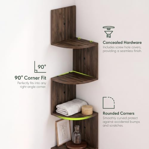 Furinno Rossi 5-Tier Corner Floating Book Shelves for Wall, Columbia Walnut