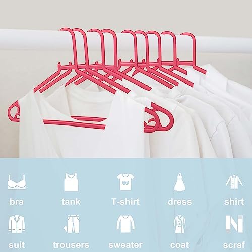 Byomostor Plastic Hangers 50 Pack, Light Weight Durable Clothes Hangers with Hooks Standard Size G-Shape&Non-Slip Coat Hangers for Everyday Use (Pink)