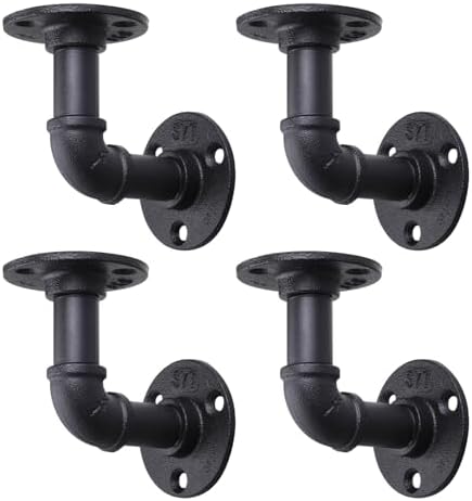 MUZIK 4Pcs 4"×4" L Pipe Shelf Bracket, Heavy Duty Wall Mount, DIY Shelving