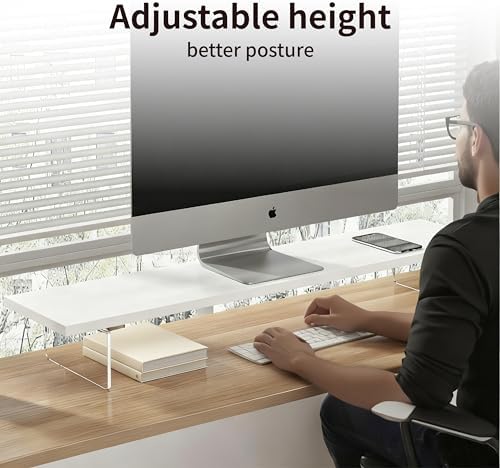 Wood Monitor Stand Riser with Acrylic Legs, Computer Screen Stand Desk Organizer, 31.5 x 7.9 x 3.1 inch, Hold up to 66 l