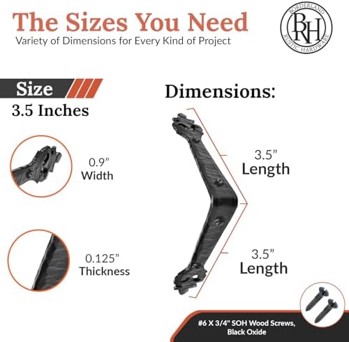 4 Pack - 3.5" Metal Corner Bracket for Furniture - Black - Handmade Decorative Corner Braces - Rustic Metal Corner Brack