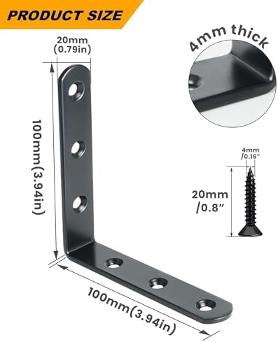 Alise 4Pcs Floating Shelf Brackets, Black Heavy Duty L Bracket for Shelves