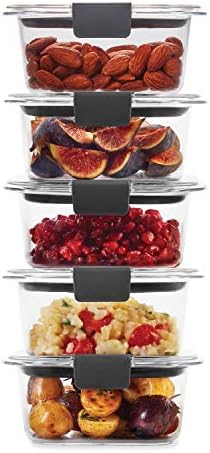 Rubbermaid Brilliance Food Storage Container, Medium, 3.2 Cup, 5 Pack, Clear & Leak-Proof Brilliance Food Storage Set, 1.3 Cup Plastic Containers with Lids, 5-Pack, Clear