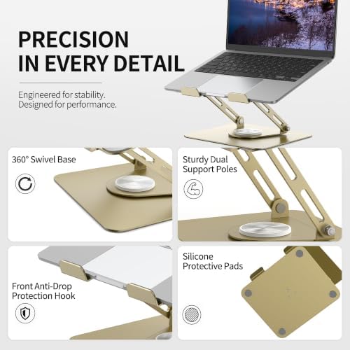 ALASHI Laptop Stand for Desk with 360° Rotating Base, Multi-Angle Adjustable Laptop Stands, Foldable Laptop Riser Compat