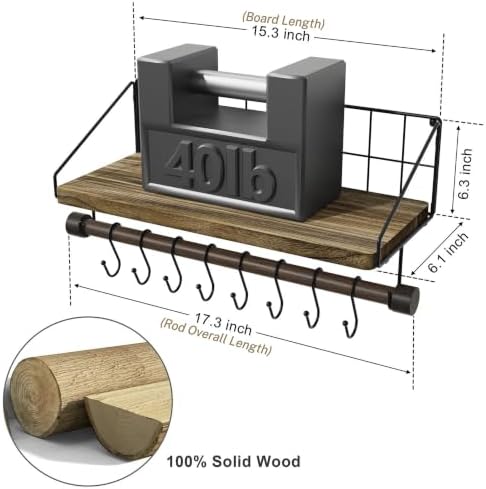 Alsonerbay Floating Shelf for Wall with Wooden Towel Bar, Carbonized Black