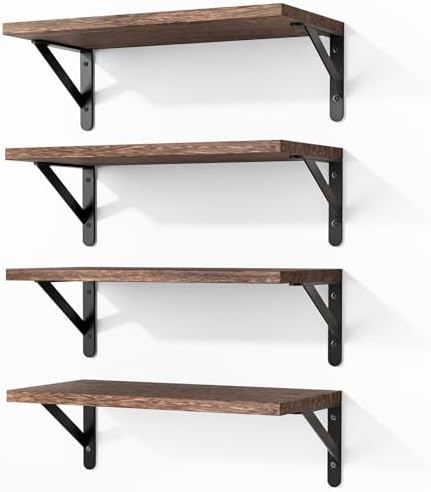 Fixwal Wall Floating Shelves for Home Decor (Brown, Set of 4, 16.5 Inch)