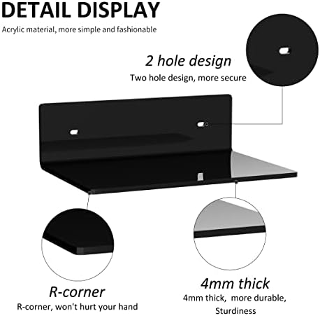 Sezanrpt 9 Inches Acrylic Wall Shelves 2 Pack, Floating Shelf for Wall Mounting, Acrylic Display Ledges for Funko Pop Figures, Home Décor, Living Room, Gaming Room, Plants(9 inch, Black)