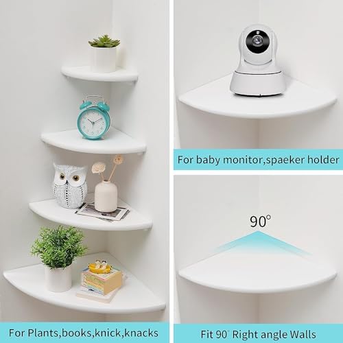 Corner Wall Shelves, White Floating Corner Shelf, Set of 2 16inch Solid Oak Wood Shelves, Round End Wall Mount Display S