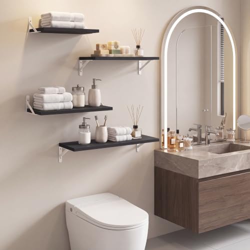 YGEOMER 4 Different Sizes Floating Shelves for Wall Decor, Black and White