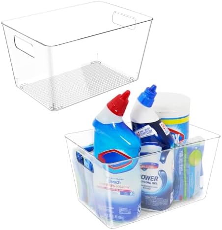 4 Pack Clear Plastic Storage Bins, 11" Large Pantry Organizer Bins with Handles, Plastic Containers for Refrigerator,BPA