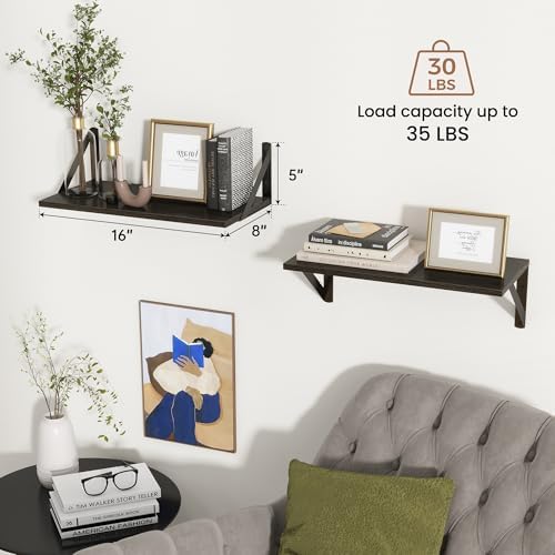 Axeman Floating Shelves for Wall, 16'' x 8'' Black Wall Shelves Set of 2