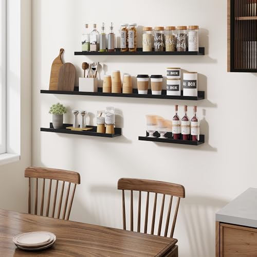 Heimlove Picture Ledge Shelf,48 inch Long Floating Shelves for Wall Set of 2,Black Picture Shelf with Lip for Wall Decor