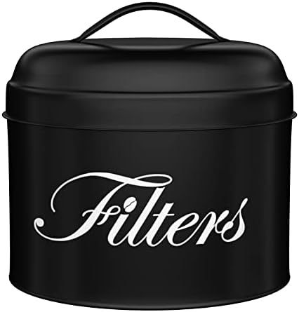 Black Basket Coffee Filter Holder With Lid - Round Container for Counter Storage - Rustic Farmhouse Bar Accessories Deco