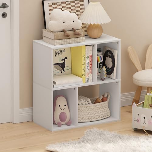 Furinno DALY Book Shelf, 4-Cube Bookshelf, Cube Storage Organizer Bookcase with Irregular Compartments, 11.7 x 23.6 x 24