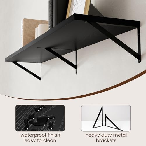 Axeman Floating Shelves for Wall Black- 55 Inch Wide x 12 Inch Deep Wall Shelves Set of 2 - Black Deep Wood Floating She