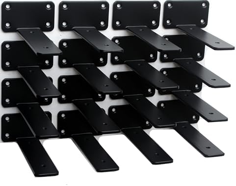 16 Pack - 5 inch Black Hidden L Shelf Bracket (1/5 Inch Thicked) Iron Floating Shelf Brackets Rustic Industrial Metal Br