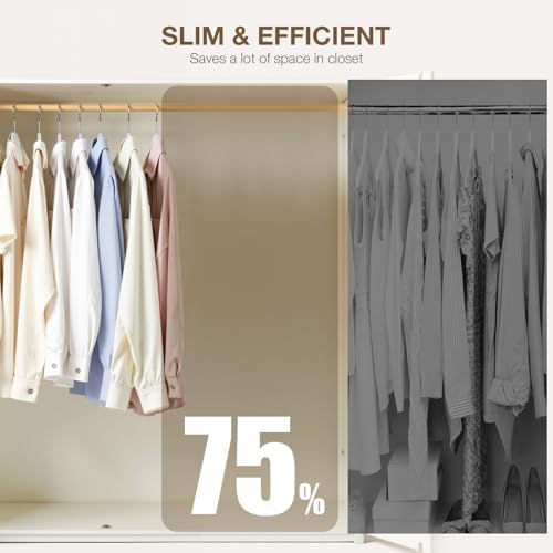 Korpai 36-Pack White Velvet Hangers with Clips Adjustable,Adult Hangers,Outfit Hanger,Heavy-Duty,Felt,Non-Slip,Space Saving, for Pants, Skirts, Suits,Coats, Dresses ect.