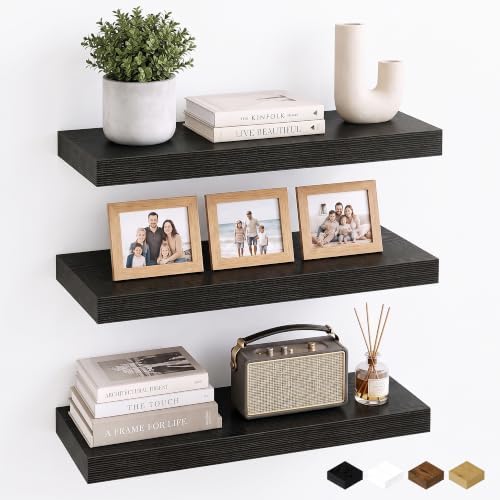 Black Floating Shelves for Wall, 20"L Bathroom Shelf, 8" Deep Wall Shelf