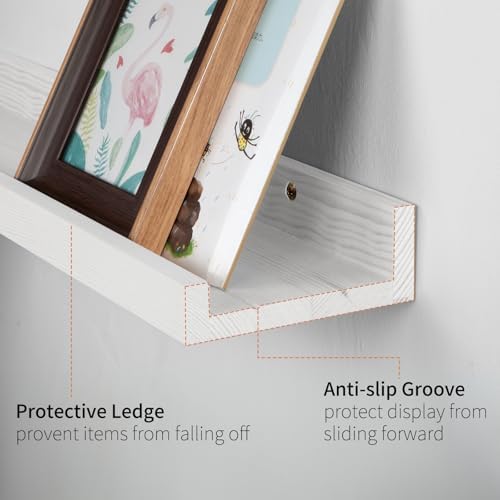 SAUMONIERES Picture Ledge Shelf Floating Book Shelves Set of 2 Wall Mounted Solid Wood for Bedroom Bathroom Living Room 