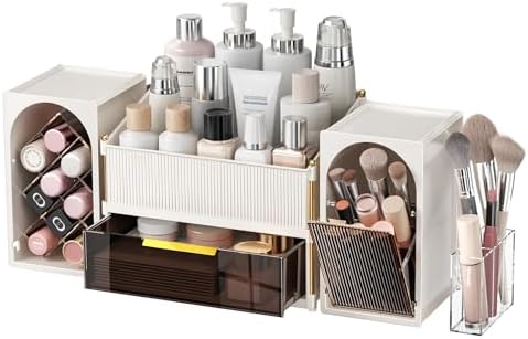 INVSSENE Stackable Makeup Organizer Countertop, Storage Perfume Skincare Cosmetic Lipstick Face Mask Makeup Brush Palett