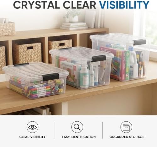 Superio 13.7 Quart Clear Plastic Storage Bin with Lid, Stackable Organizer Box, BPA-Free Storage Container for Home, Gar