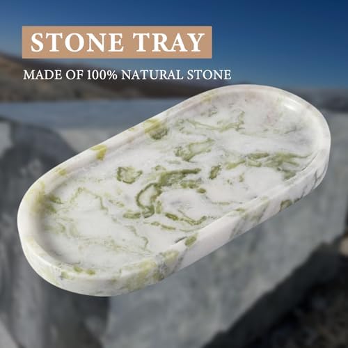 Koville Marble Vanity Tray for Bathroom Countertop, Green Marble Bathroom Tray Perfume Trays for Dresser, Stone Jewelry 