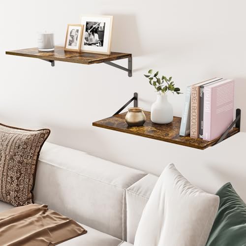 Fixwal 2pcs 10 in Deep Floating Shelves for Wall (Brown, 23.6" L)