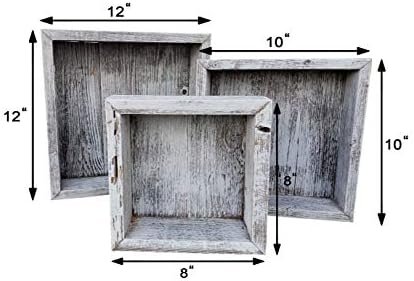 Reclaimed Wood Shadow Box with Wood Backing - Rustic Farmhouse Barnwood Style - Floating Shelves - Set of 3 (Whitewash, 
