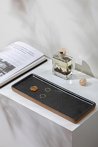 Vanity Tray with Brown Trim, Candle Tray, Bathroom Countertop Perfume Holder Organizer, Decorative for Dresser, Table, C