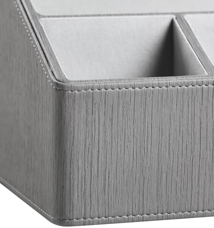 PU Leather Desk Organizer, Remote Control Holder, Grey
