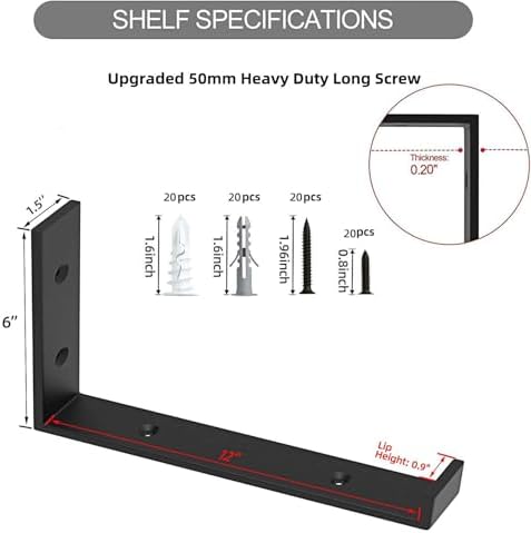 WEKIS Shelf Brackets 12 Inch, Strong Heavy Duty Floating Shelf Brackets Pack of 10, Industrial Metal Iron Matte Black Sh
