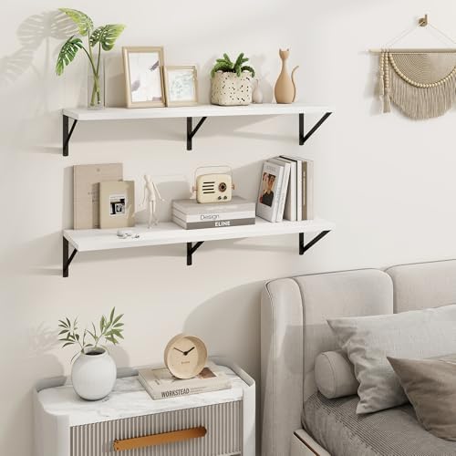 Axeman Deep Floating Shelves, 36'' x 10'' White Wall Shelves Set of 2