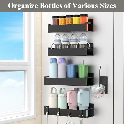 HuggieGems Magnetic Water Bottle Holder for Fridge Black, 4 Pack