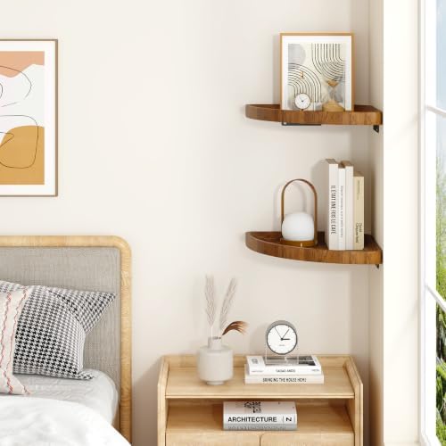 YMYNY Set of 2 Corner Floating Shelves for Wall 12" Vintage Brown HFS001H-2