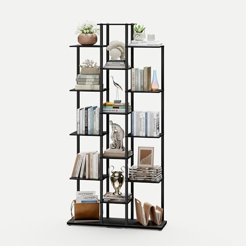 5 Tier Narrow Bookshelf, Tall Skinny Bookshelf, Slim Open Bookcase Corner